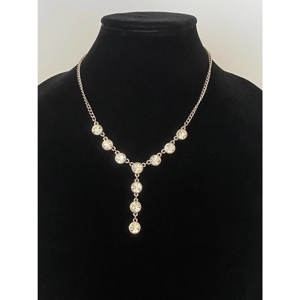 2028 Necklace Y Shaped Crystals Silver Tone 16”+3”